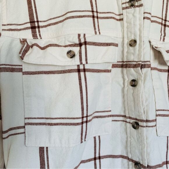 Universal Thread Cute Cream & Brown Plaid Flannel Dress/Shacket with Pockets | M - Picture 4 of 9